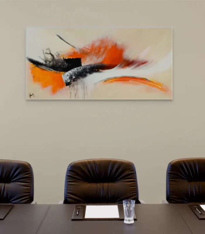 Abstraktes Kunstwerk "Entfaltung" mit dynamischen Farbverläufen und Kontrasten, symbolisierend die Selbstentdeckung.