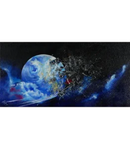 "Save the Earth" - Ein Acrylbild, das die Erde umgeben von Plastikmüll zeigt, als Appell für den Umweltschutz.