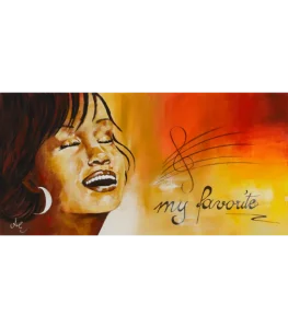 Das Bild "Whitney" von Elisabeth Suter, eine farbenprächtige Darstellung Whitney Houstons in Acryl