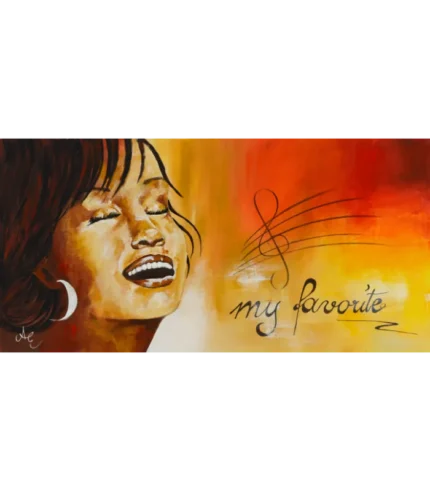 Das Bild "Whitney" von Elisabeth Suter, eine farbenprächtige Darstellung Whitney Houstons in Acryl
