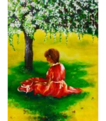 Frühlingsgefühle Originalgemälde von Elisabeth Suter, 2015, Mädchen unter blühendem Baum
