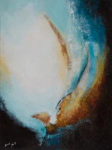 "Bird" - ein Originalgemälde von Elisabeth Suter, 2021, reflektiert Ruhe und Kontemplation.
