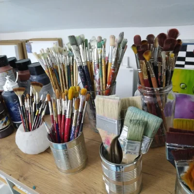 Ansicht des Kunst-Ateliers Elisabeth Suter in Hohenems. Acryl Kurs.