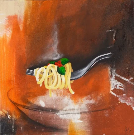 "Spaghetti" – ein Kunstwerk von Elisabeth Suter, das La Dolce Vita einfängt.