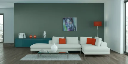 Originalkunstwerk „Winterblues“ von Elisabeth Suter in einer Wohnraumansicht