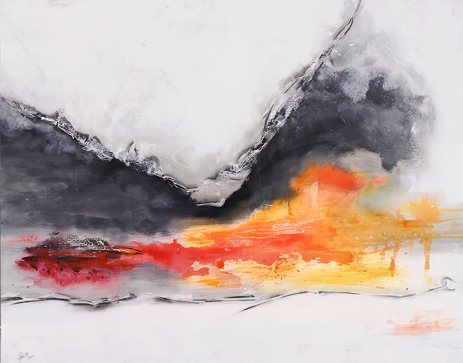 Originalwerk Ausbrechen von Elisabeth Suter – abstrakte Malerei mit Schwarz, Rot, Orange und Weiß